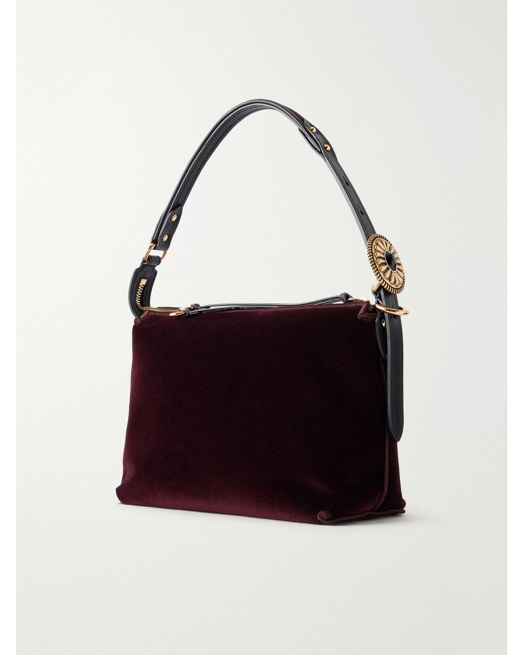 Etro Logo-Embroidered Leather-Trimmed Velvet Shoulder Bag