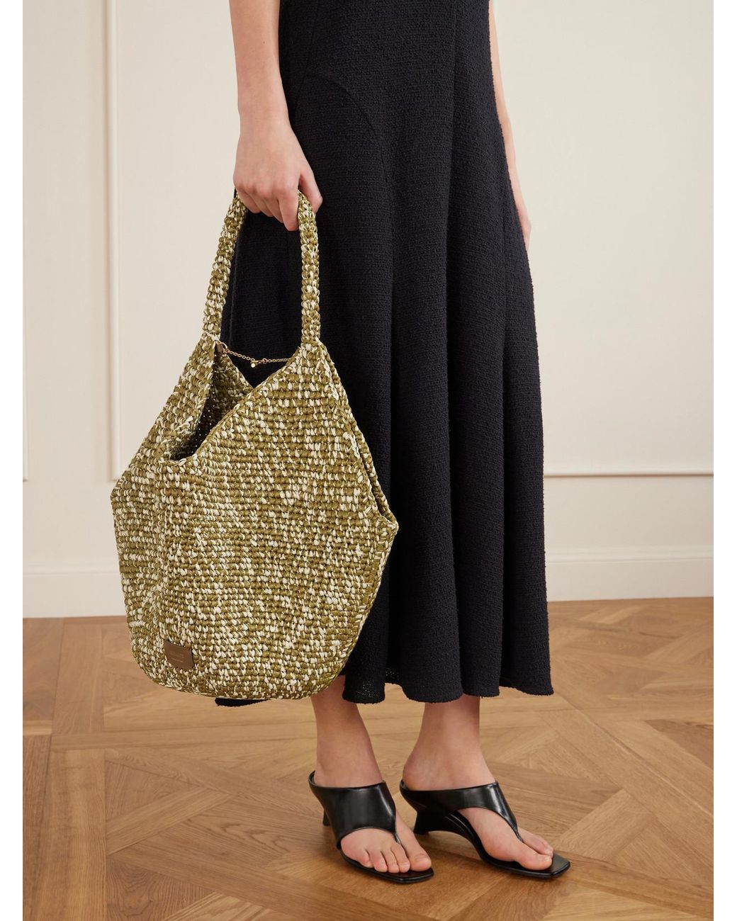 Khaite Metallic Lotus Medium Two-Tone Woven Tote