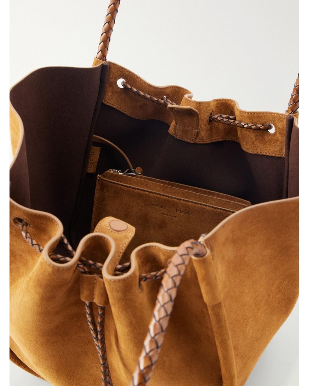 Proenza Schouler Brown Large Ruched Leather-Trimmed Suede Tote