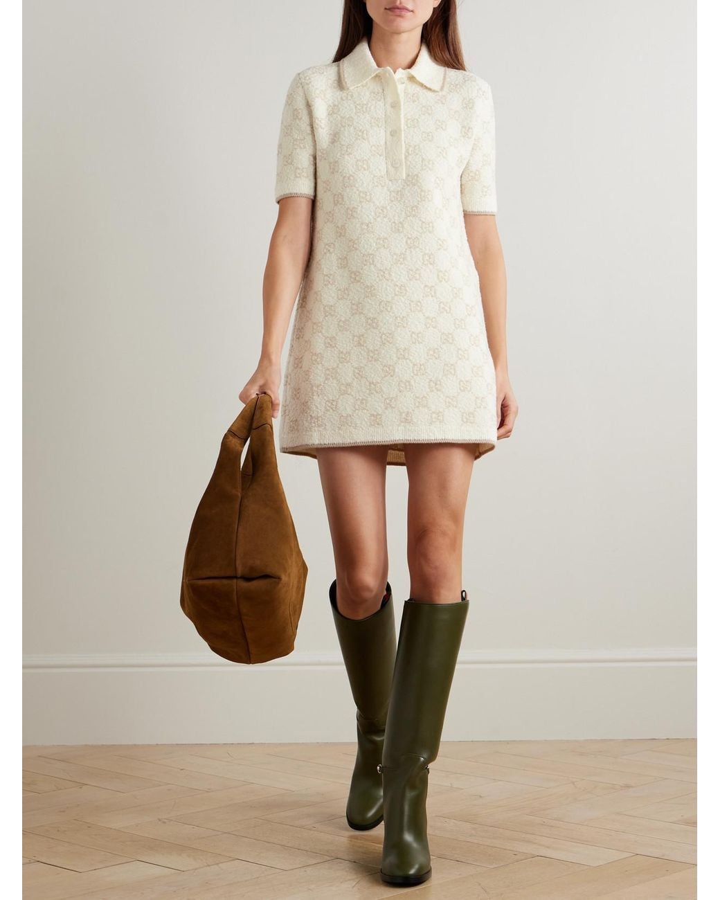 Gucci Instaria-Knit Wool-Blend Bouclé Mini Dress in Natural