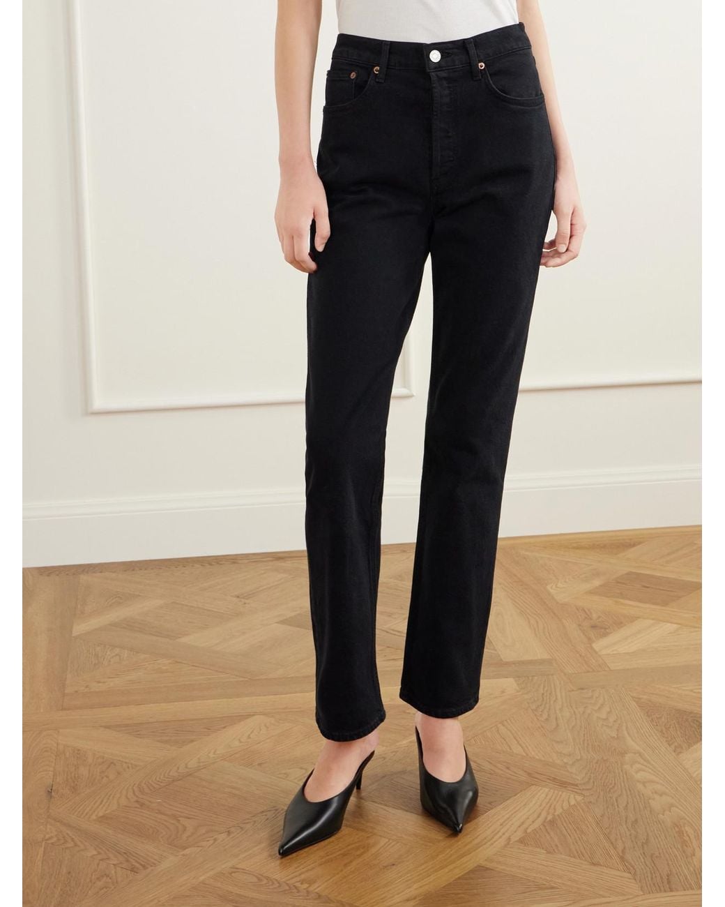 Agolde Blue Lana Mid-Rise Straight-Leg Jeans