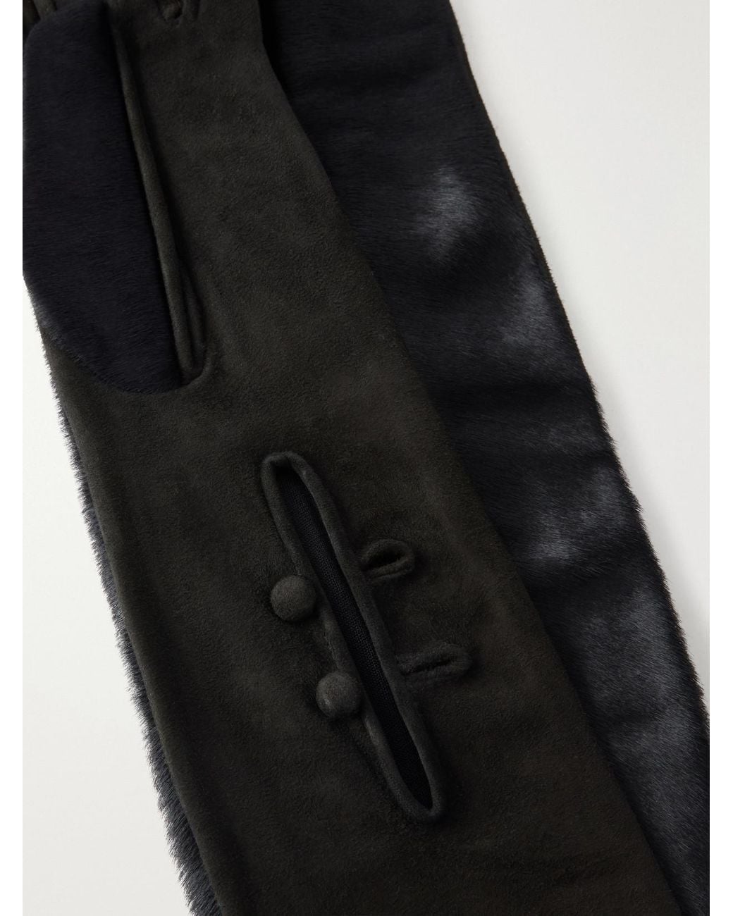 Alaïa Black Suede And Calf-Hair Gloves