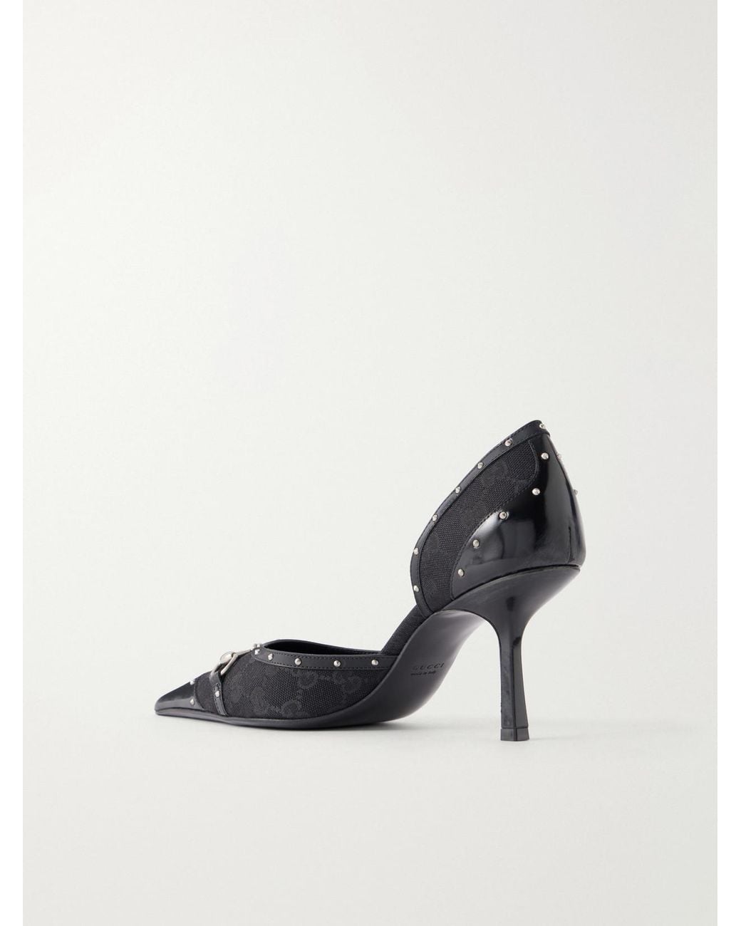 Gucci Black Savoy Horsebit-Embellished Leather-Trimmed Canvas-Jacquard Pumps