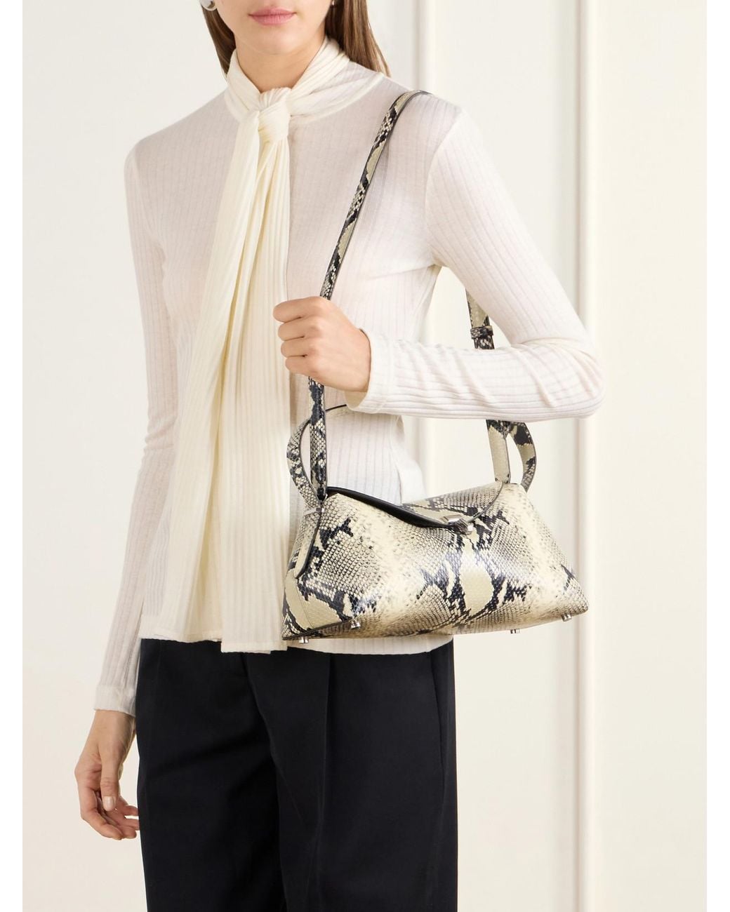 Totême Natural T-Lock Snake-Effect Leather Shoulder Bag
