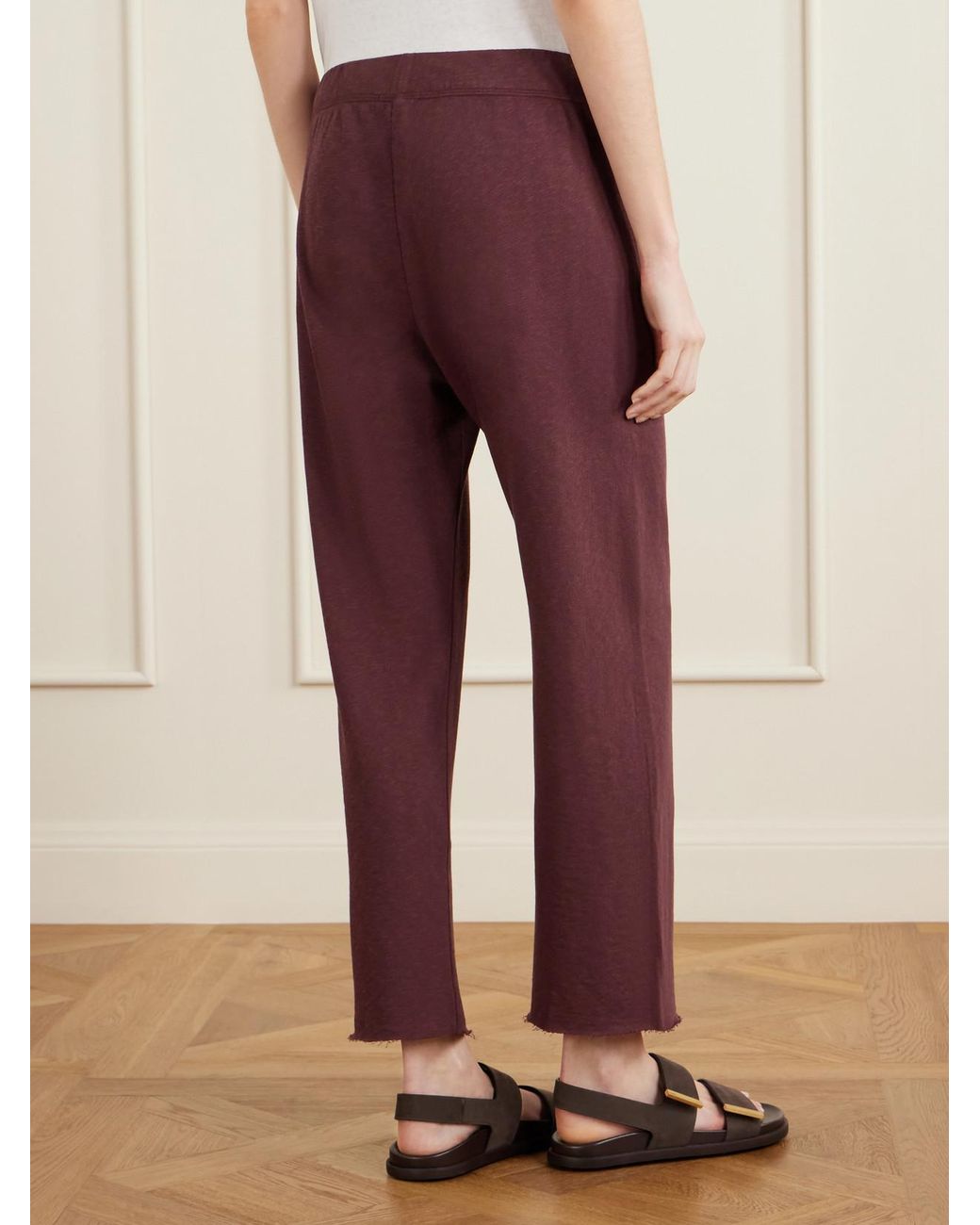 James Perse Purple Cropped Cotton-Terry Wide-Leg Track Pants