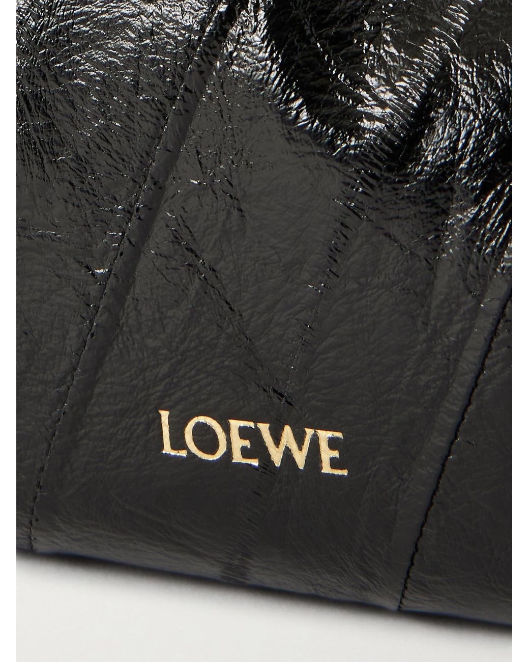 Loewe Black Flamenco Mini Leather-Trimmed Crinkled-Eel Clutch