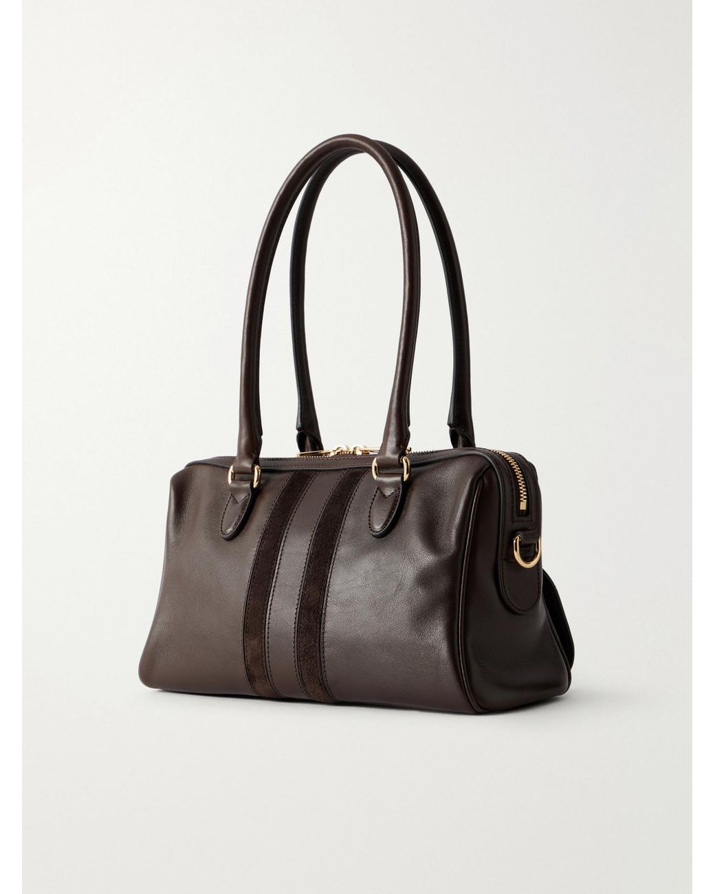 Gucci White Borsetto Suede-Trimmed Leather Shoulder Bag