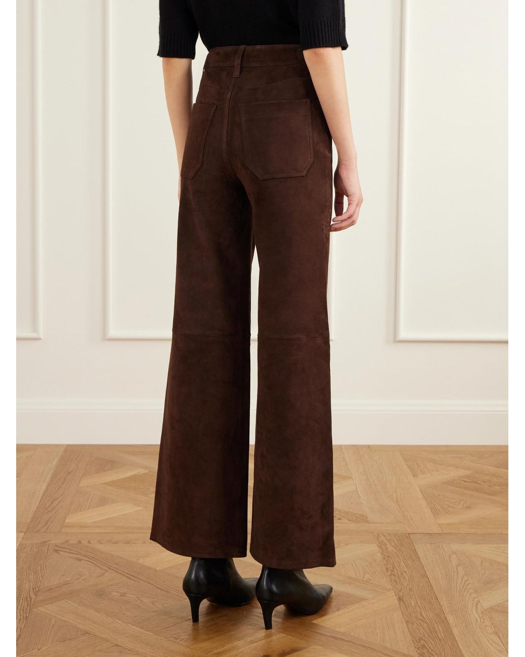 FRAME Brown Le Slim Palazzo Modernist Pocket Suede High-Rise Wide-Leg Pants