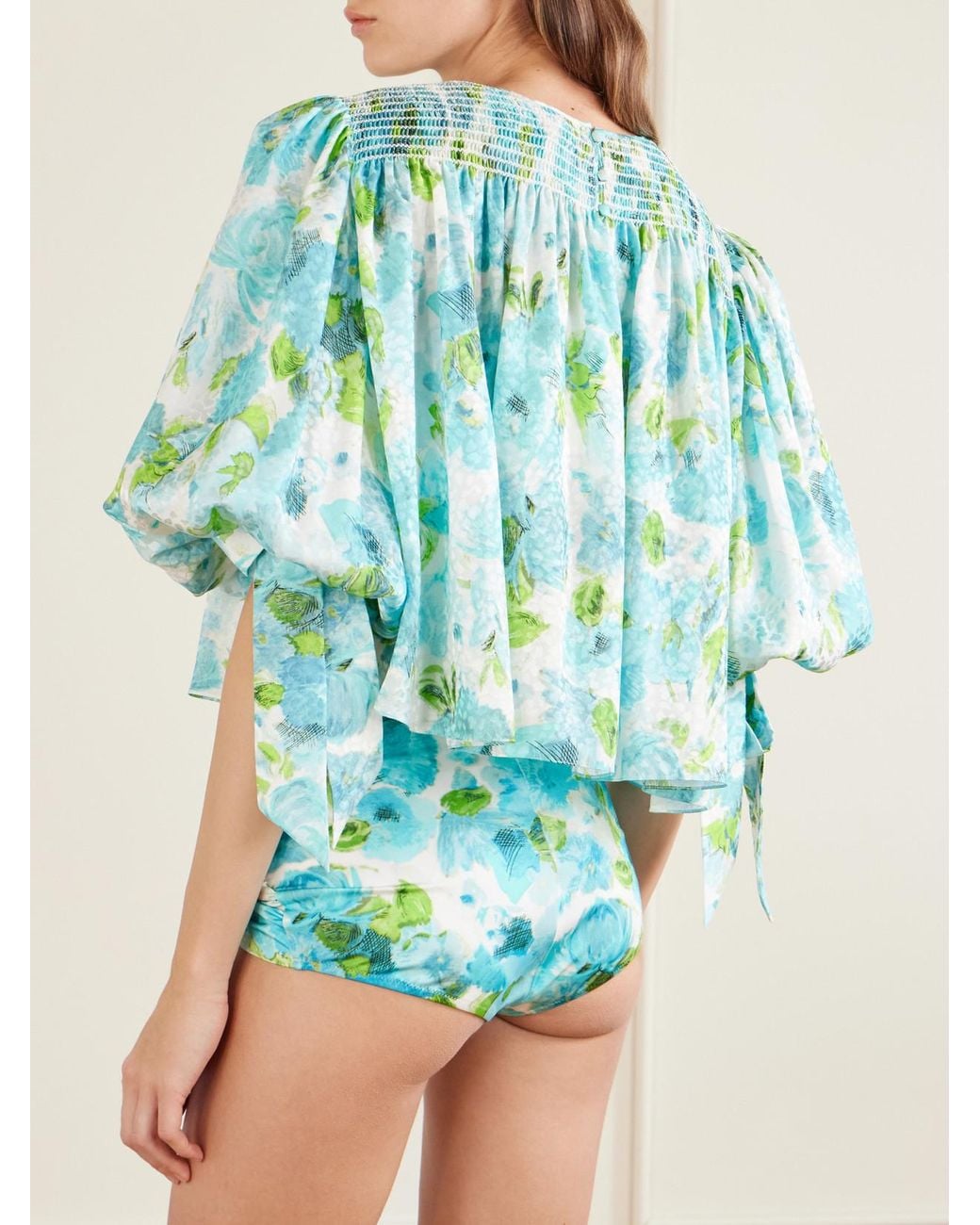 Chloé Blue Ruched Floral-Print Bikini Briefs