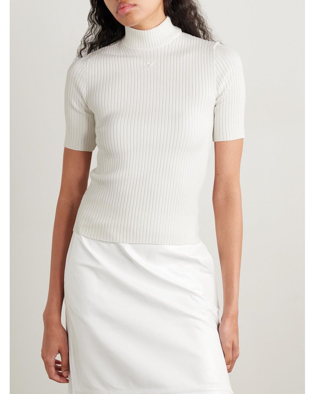 Courreges White Appliquéd Ribbed-Knit Top