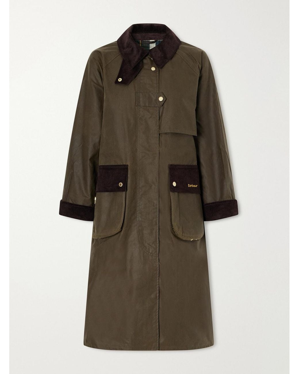 Barbour Green Kirklees Corduroy-Trimmed Waxed Cotton Jacket