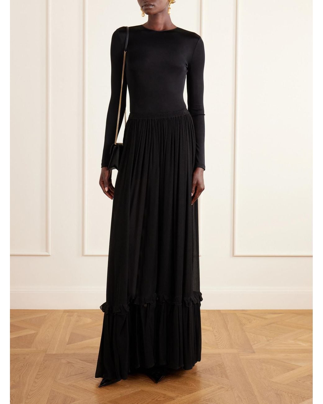 Saint Laurent Black Open-Back Jersey Bodysuit
