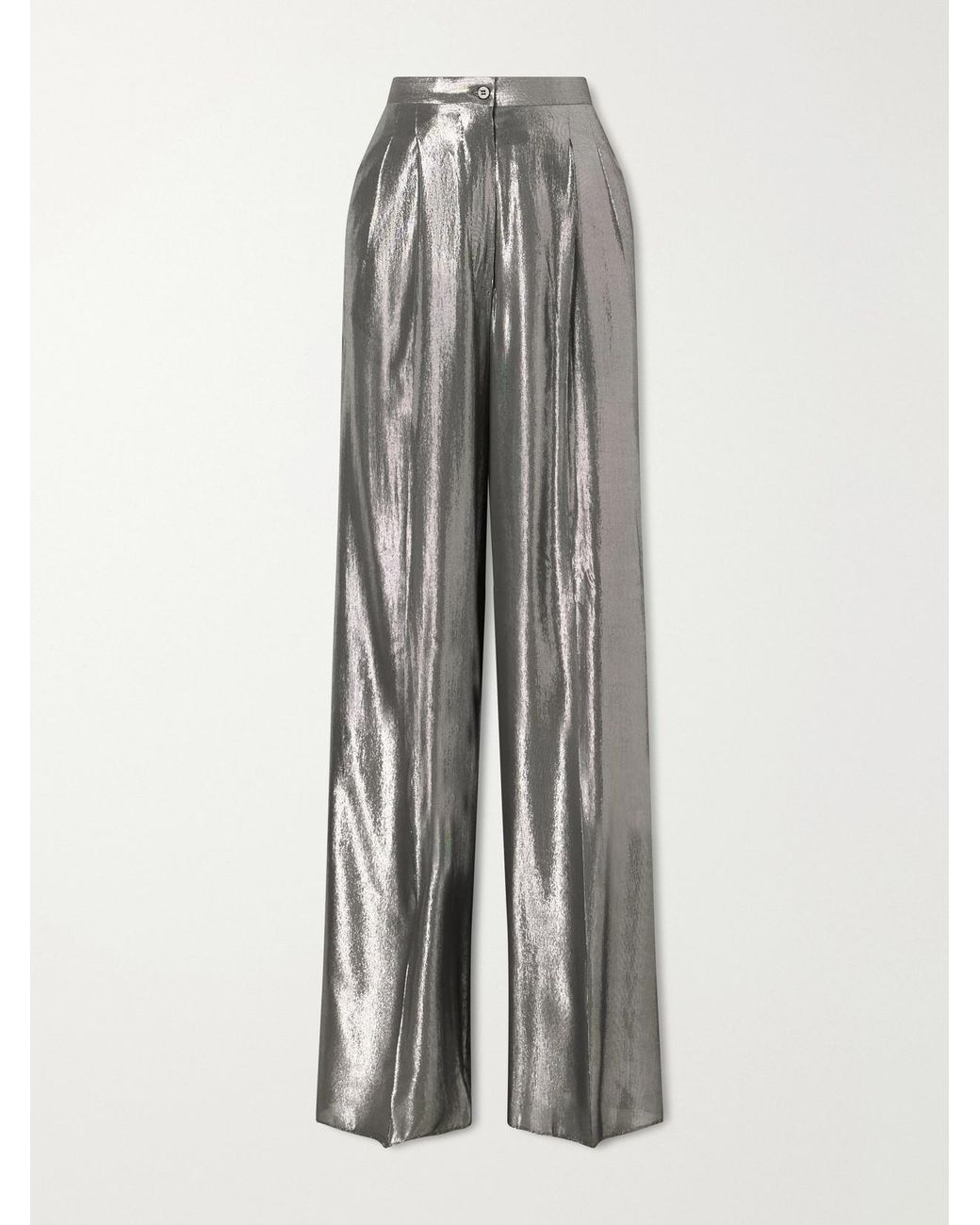 Giuliva Heritage White The Elsa Pleated Lamé Wide-Leg Pants