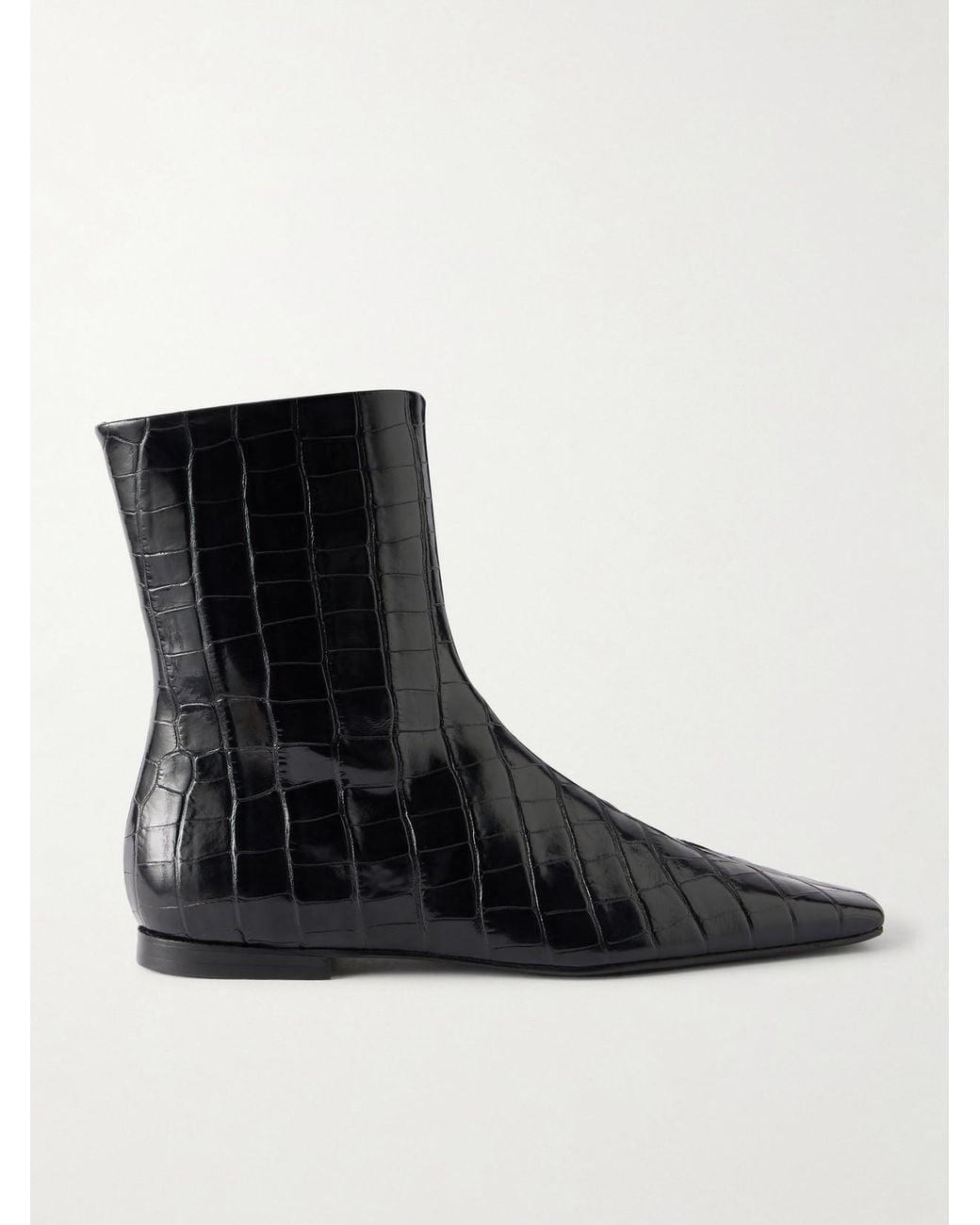 Totême Black Croc-Effect Leather Chelsea Boots