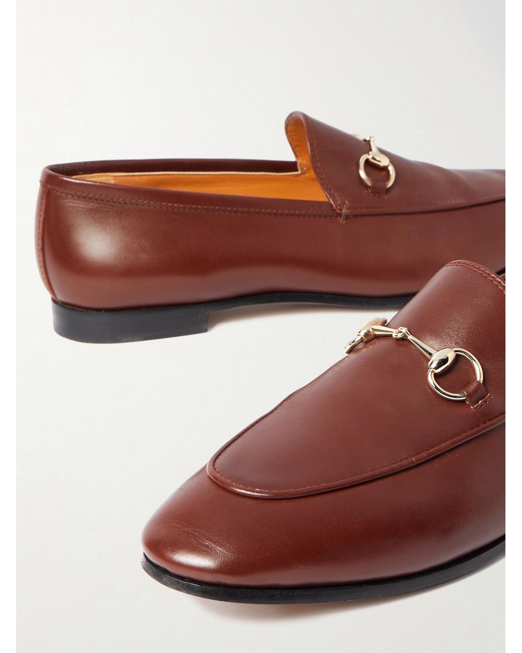 Gucci Brown Jordaan Horsebit-Detailed Leather Loafers