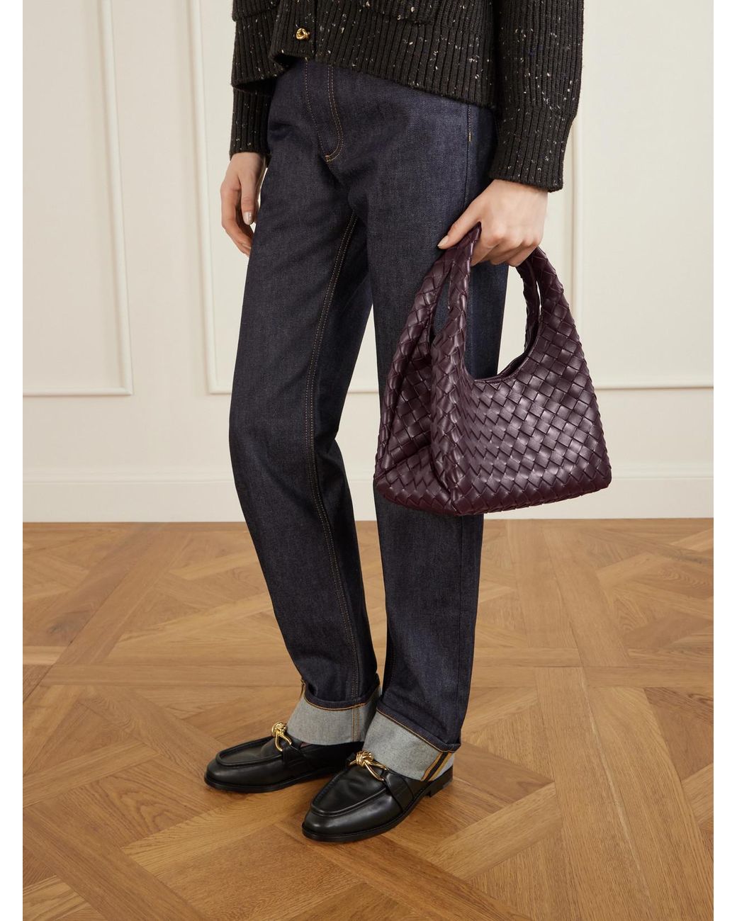 Bottega Veneta Purple Campana Small Intrecciato Leather Shoulder Bag