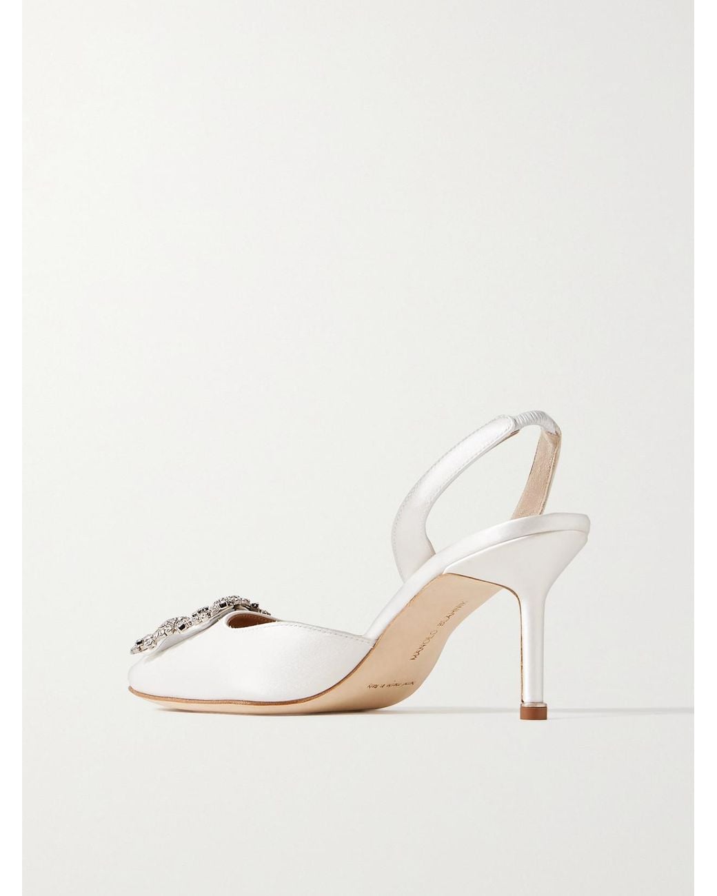 Manolo Blahnik Natural Hangisli 70 Crystal-Embellished Satin Slingback Pumps