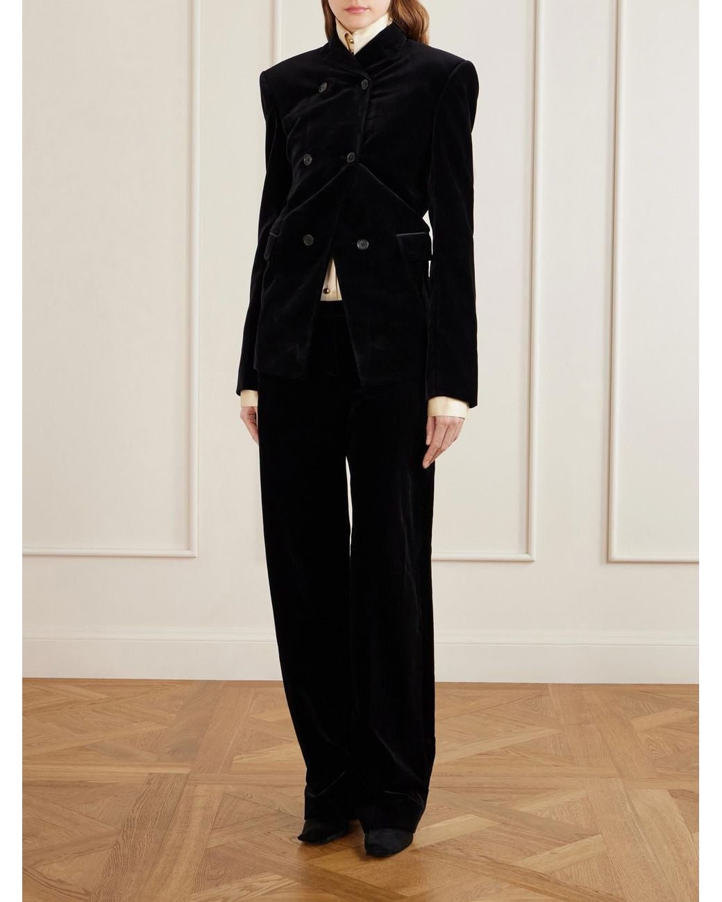 Khaite Black Rolo Double-Breasted Cotton-Blend Velvet Blazer