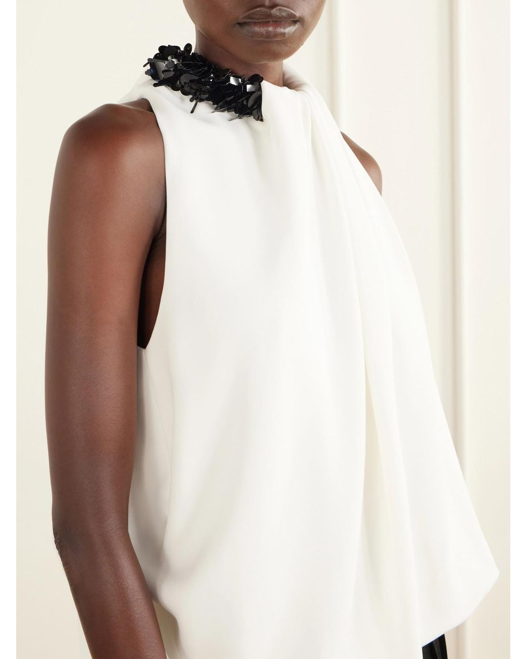 Brandon Maxwell White The Haze Sequin-Embellished Asymmetric Gathered Crepe Top