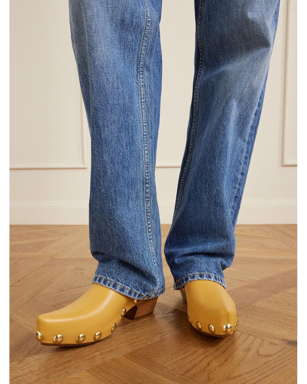 Bottega Veneta Natural Gondola Studded Leather Clogs