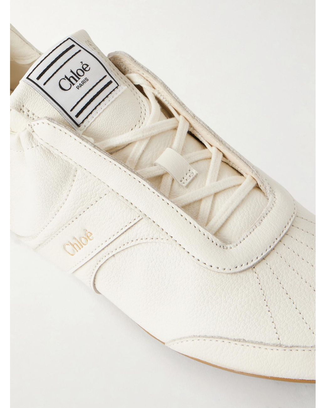 Chloé White Kick Textured-Leather Low-Top Sneakers