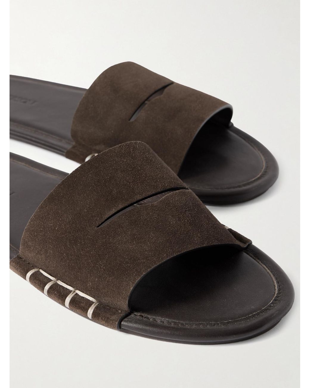 J.W. Anderson White Loafer Whipstitched Suede Slides