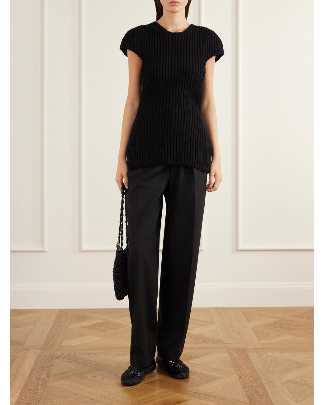 Jil Sander Black Elbe Embellished Satin Slip-Ons