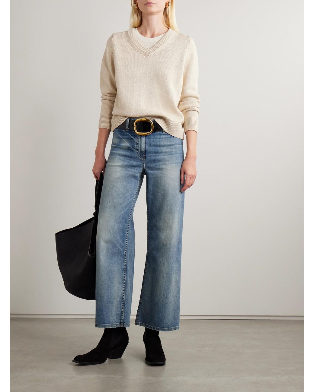 Nili Lotan Blue Megan Distressed High-Rise Wide-Leg Jeans