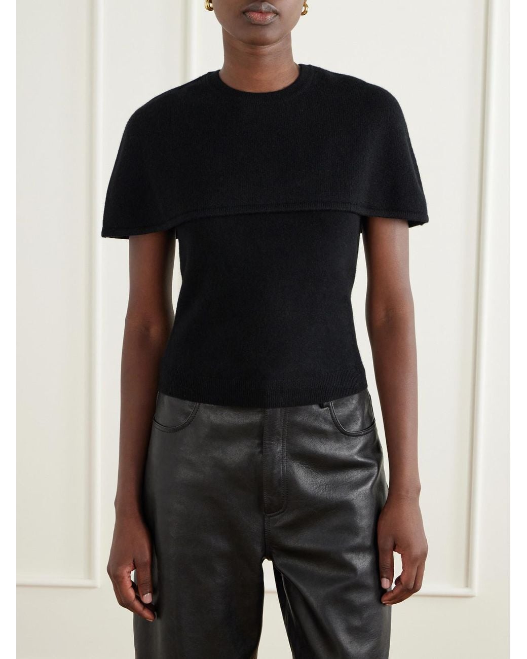 Jonathan Simkhai Black Yuki Cape-Effect Cashmere Top