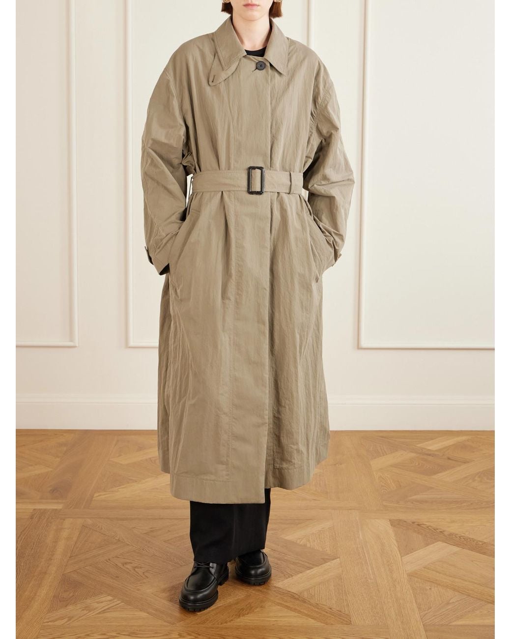 Studio Nicholson Natural Campion Belted Crinkled-Shell Trench Coat