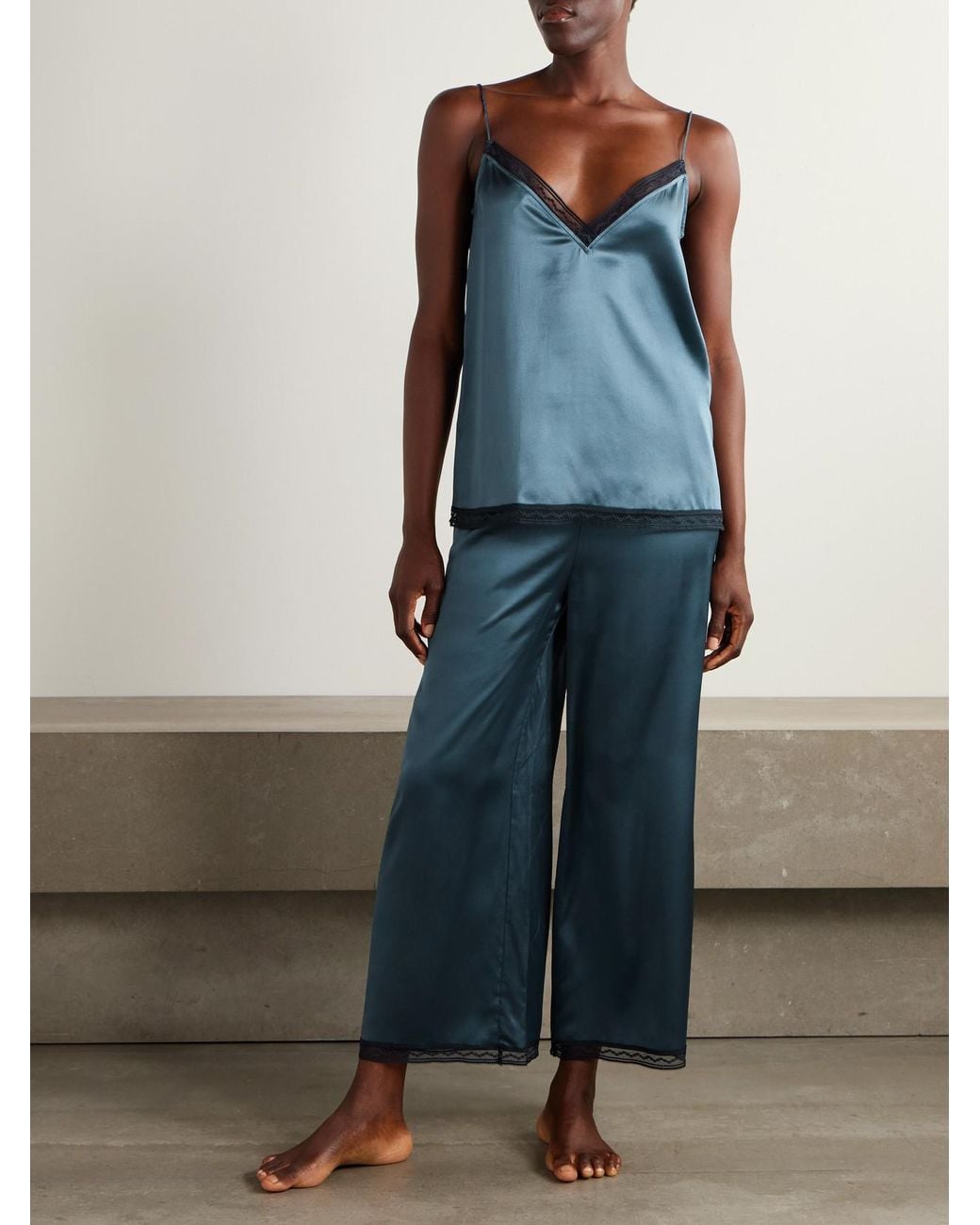 Eres Blue Instant Lace-Trimmed Silk-Satin Camisole