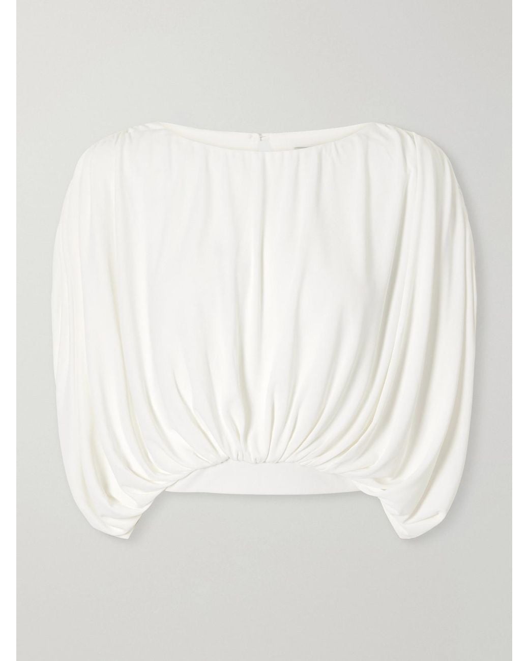 Abadia White Draped Stretch-Jersey Blouse