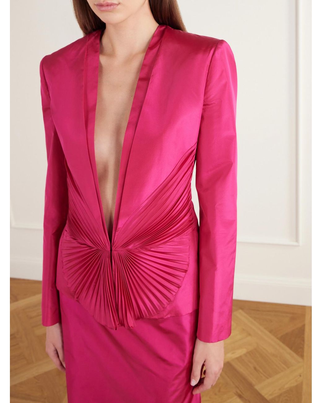 Valentino Garavani Pink Plissé Silk-Taffeta Jacket