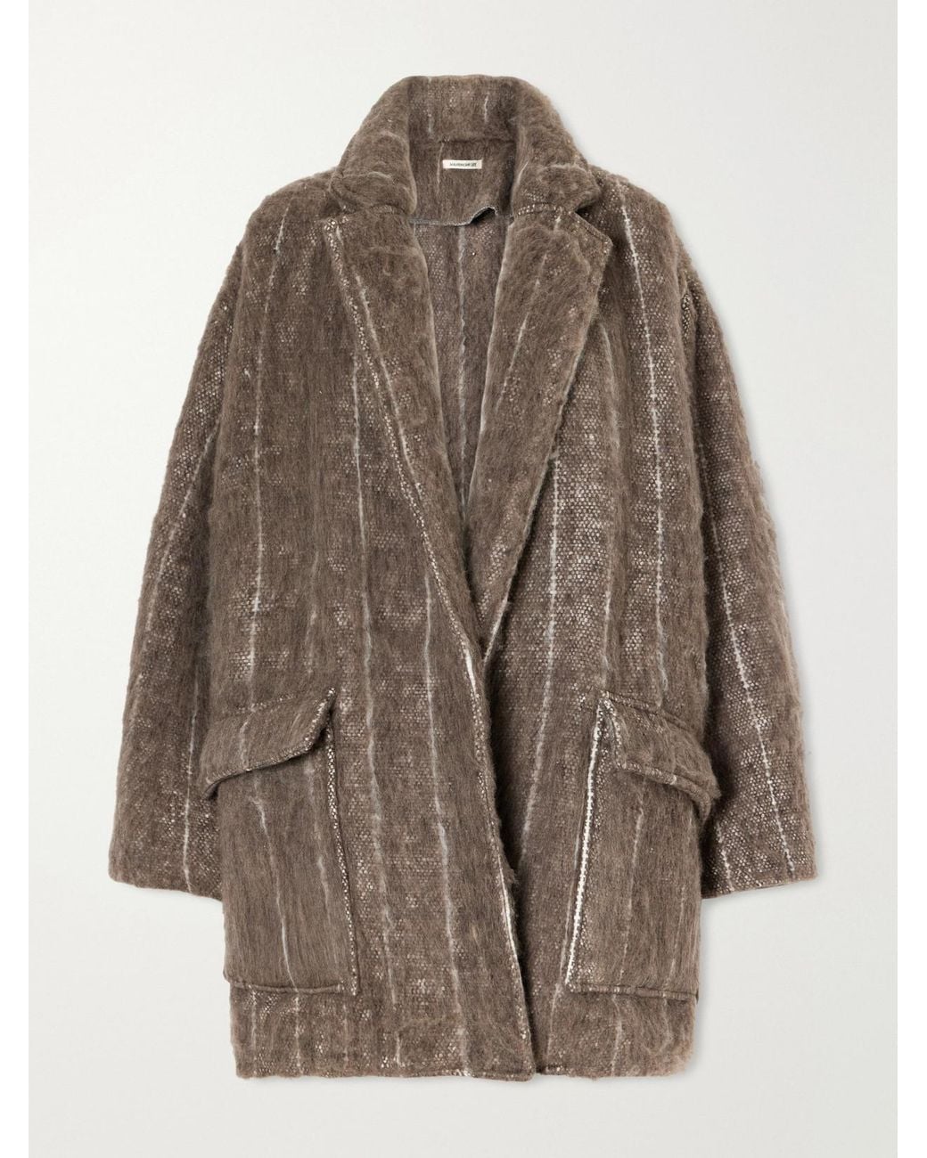 Marrakshi Life Brown The Cropped Blanket Striped Brushed Woven Coat