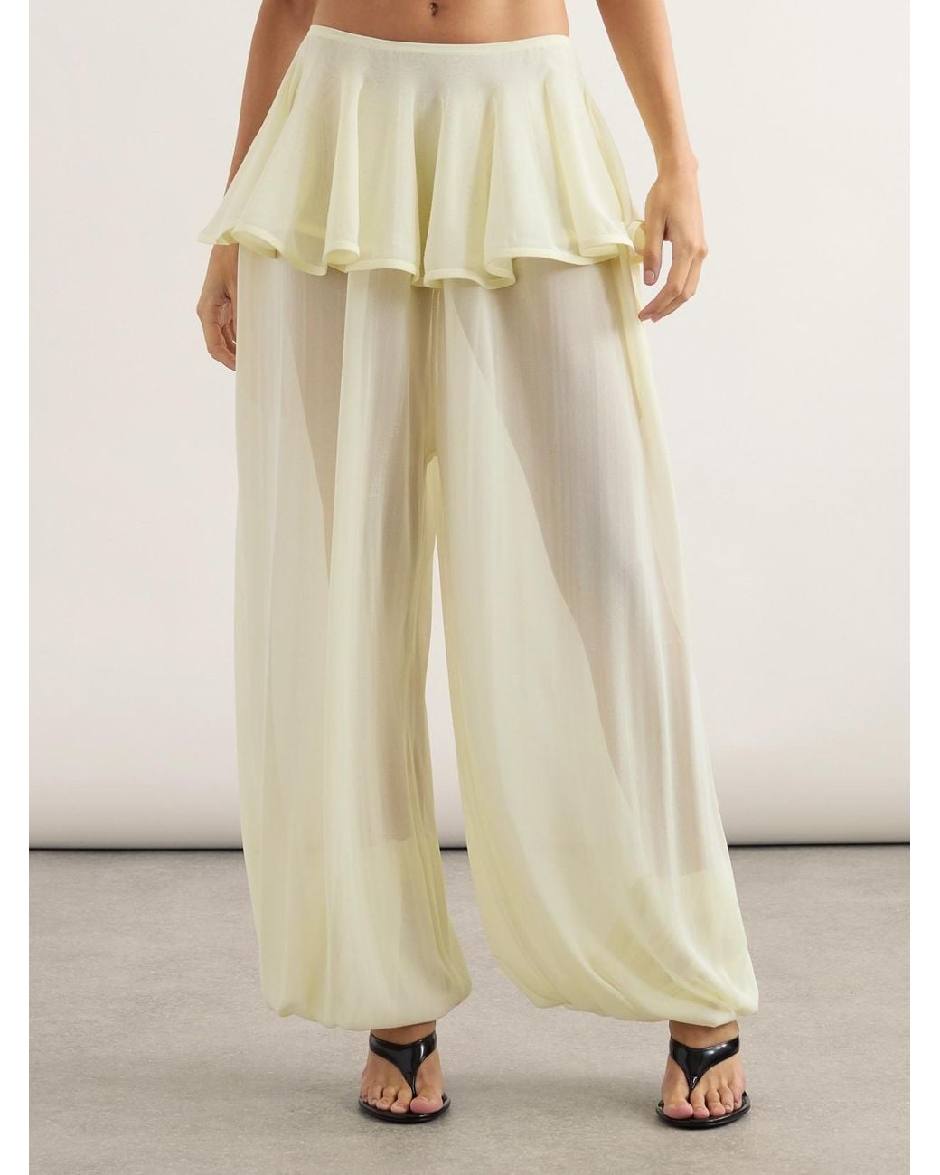 Alaïa Yellow Pleated Georgette Peplum Balloon Pants