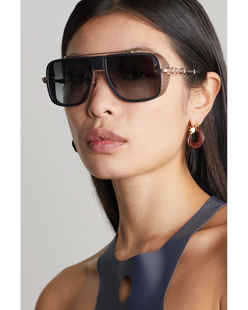 Balmain O.r. Aviator-style Acetate And Rose Gold-tone Sunglasses in Black |  Lyst