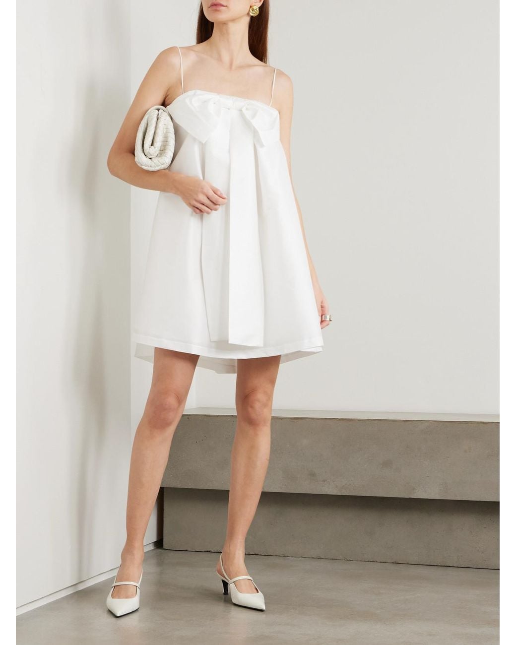 BERNADETTE Estee Bow-Detailed Taffeta Mini Dress in White | Lyst