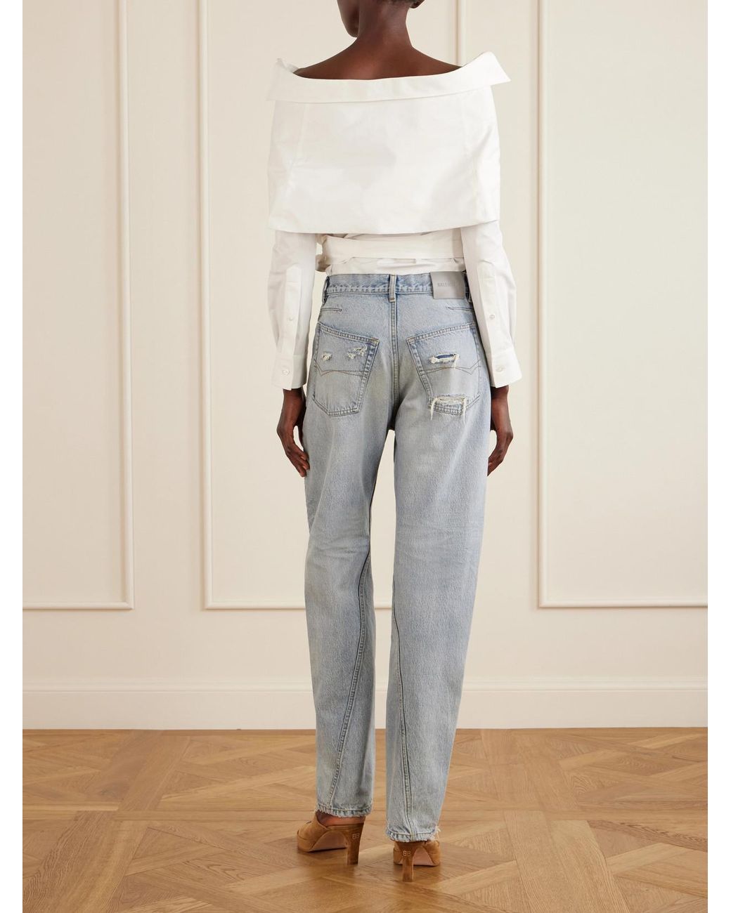 Balenciaga White Off-The-Shoulder Cotton Poplin Blouse