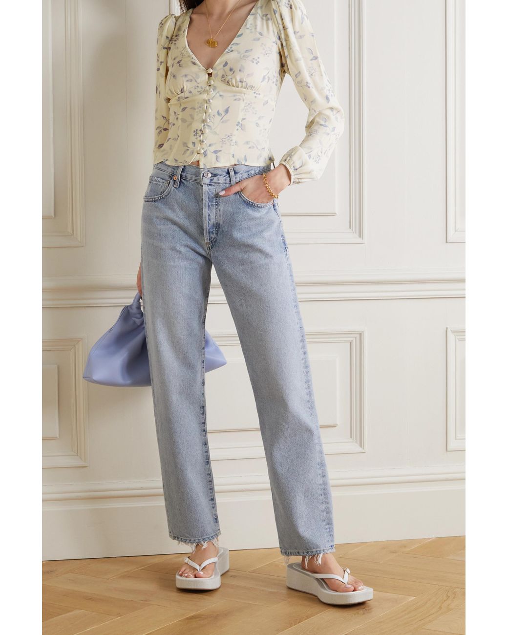 Reformation + Net Sustain Nell Floral-print Crepe Blouse in White