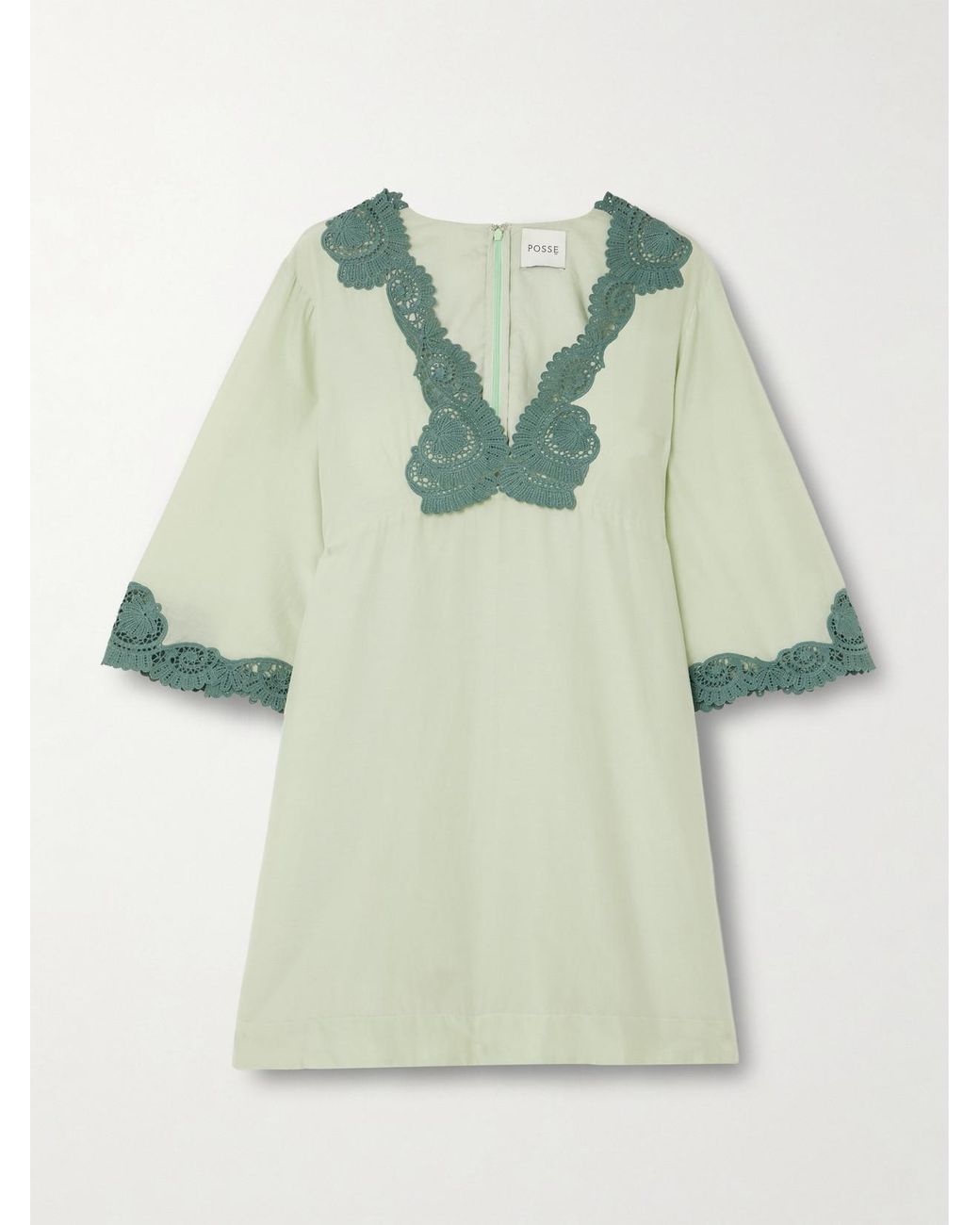 Posse Green Darya Lace-Trimmed Cotton And Silk-Blend Mini Dress