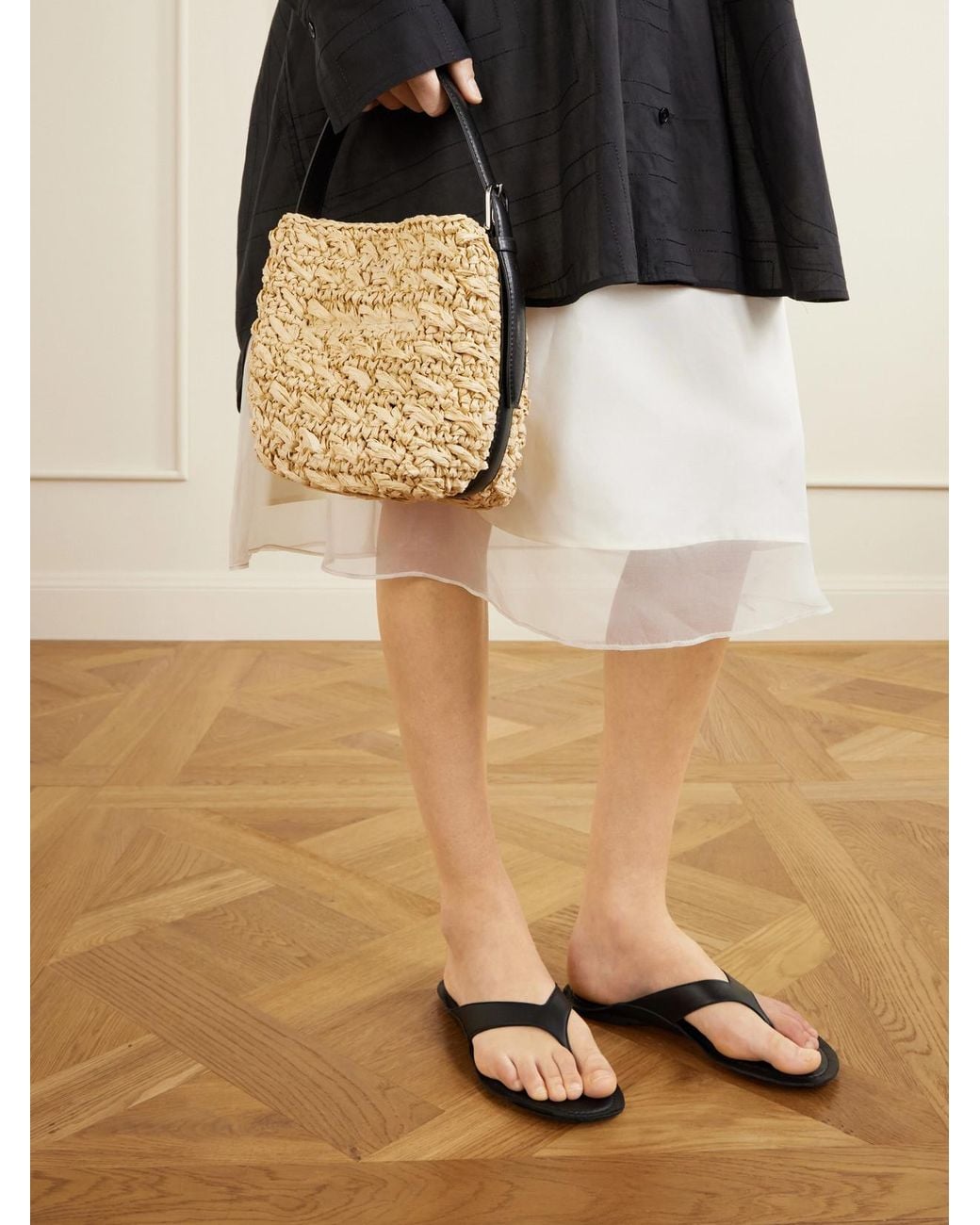 Totême Metallic Belted Small Leather-Trimmed Raffia Shoulder Bag