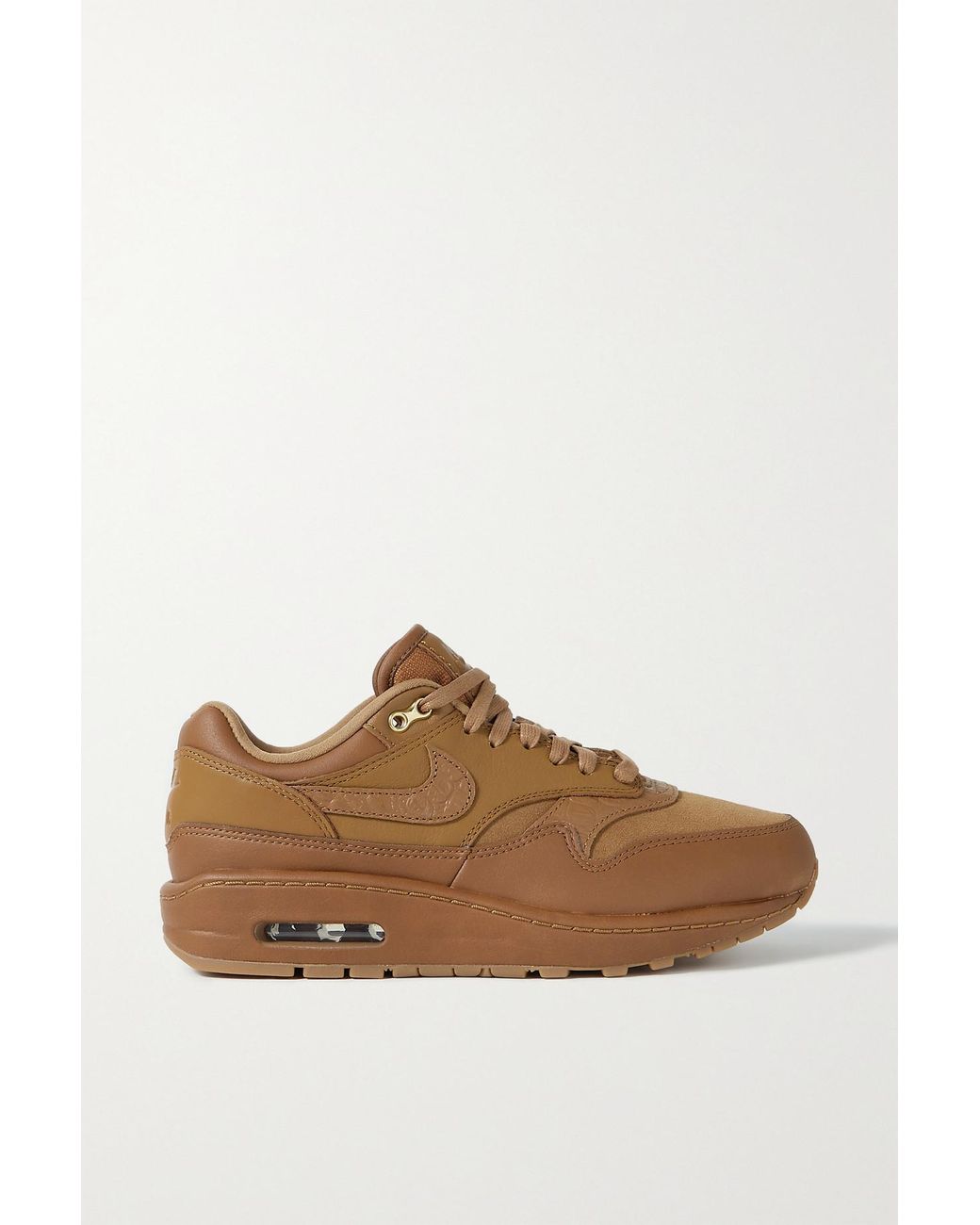 Nike Air Max 1 Suede And Croc Effect-trimmed Leather Sneakers in Brown |  Lyst UK
