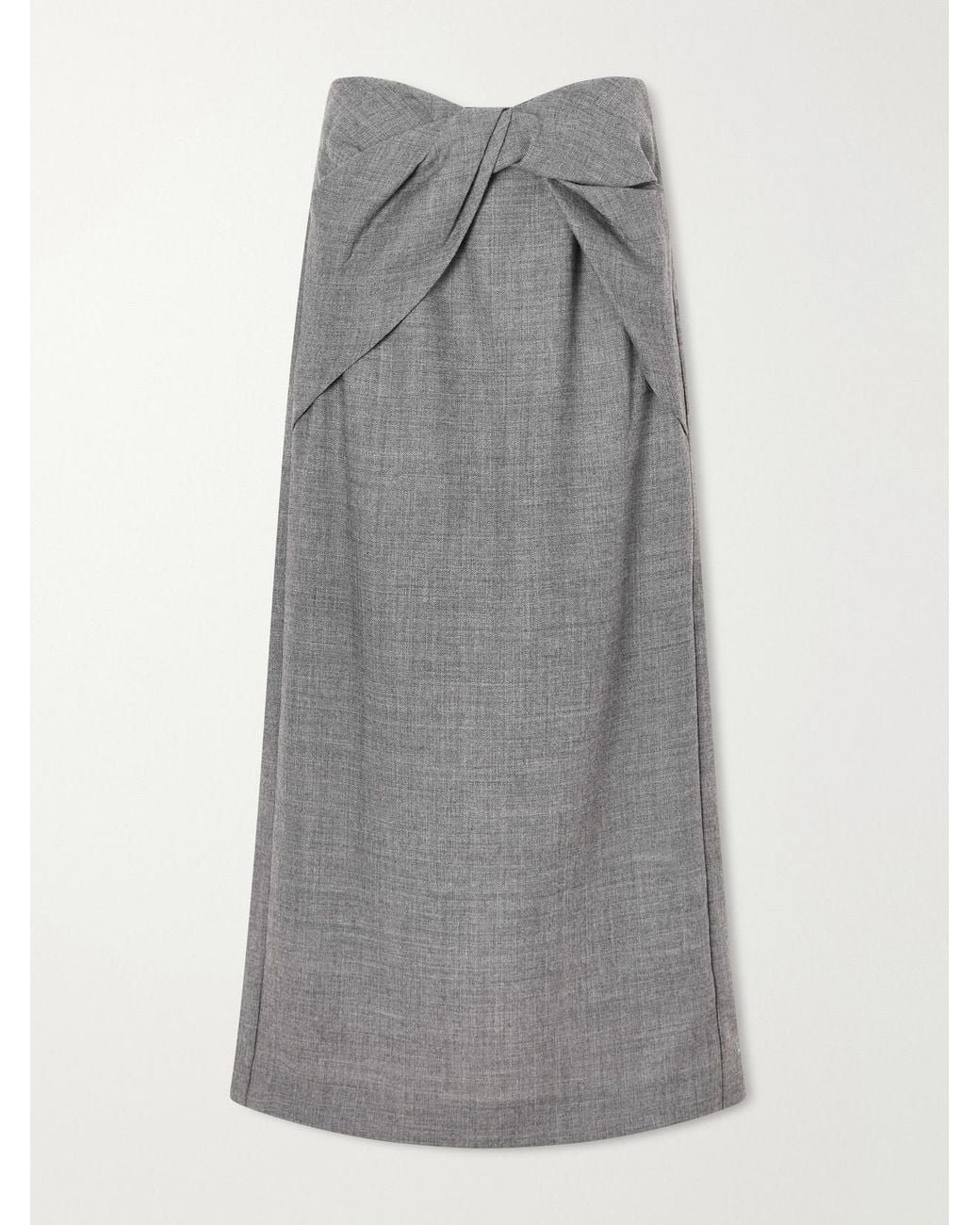 TOVE Gray Hope Knot-Detail Wool-Fresco Midi Skirt