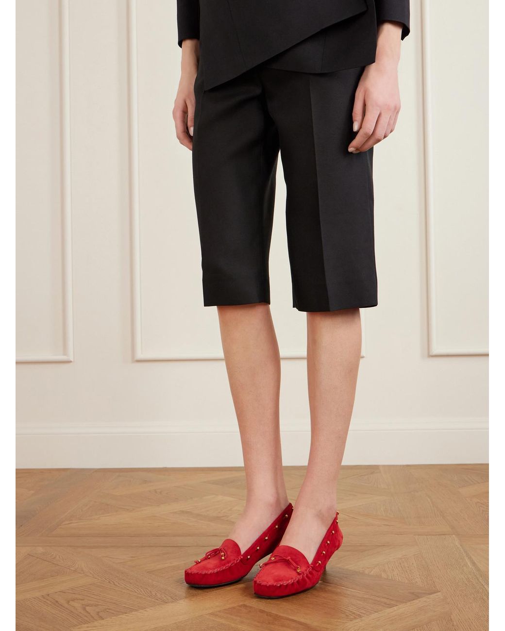Khaite Red Milly Embellished Whipstitched Suede Pumps