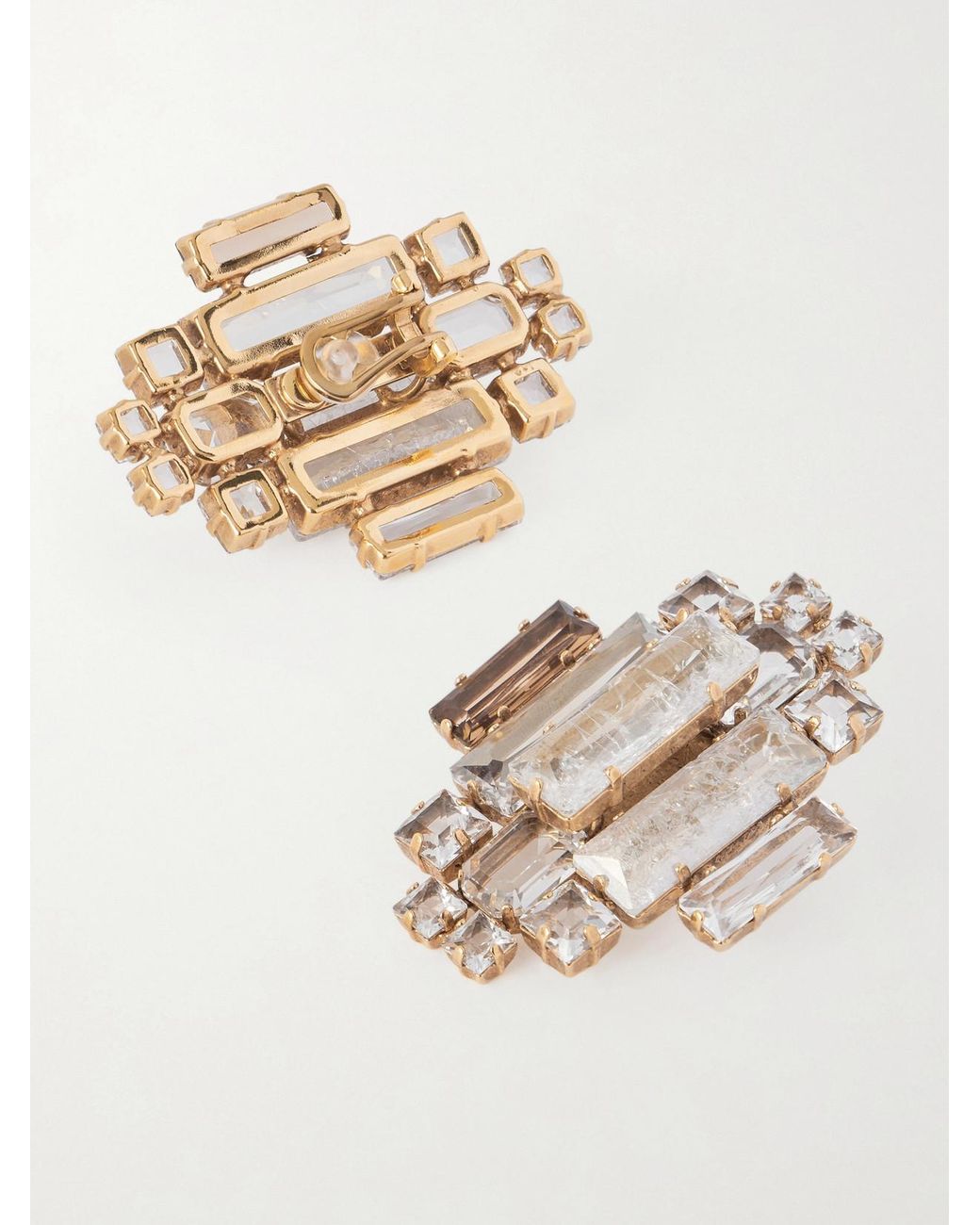 Saint Laurent Natural Oversized-Tone Crystal Clip Earrings
