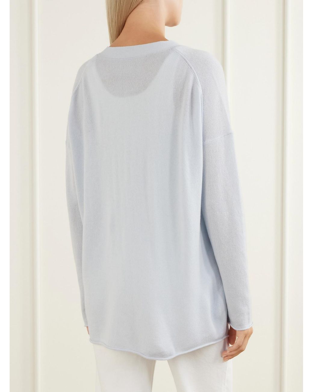 Allude Blue V-Neck Cashmere Cardigan