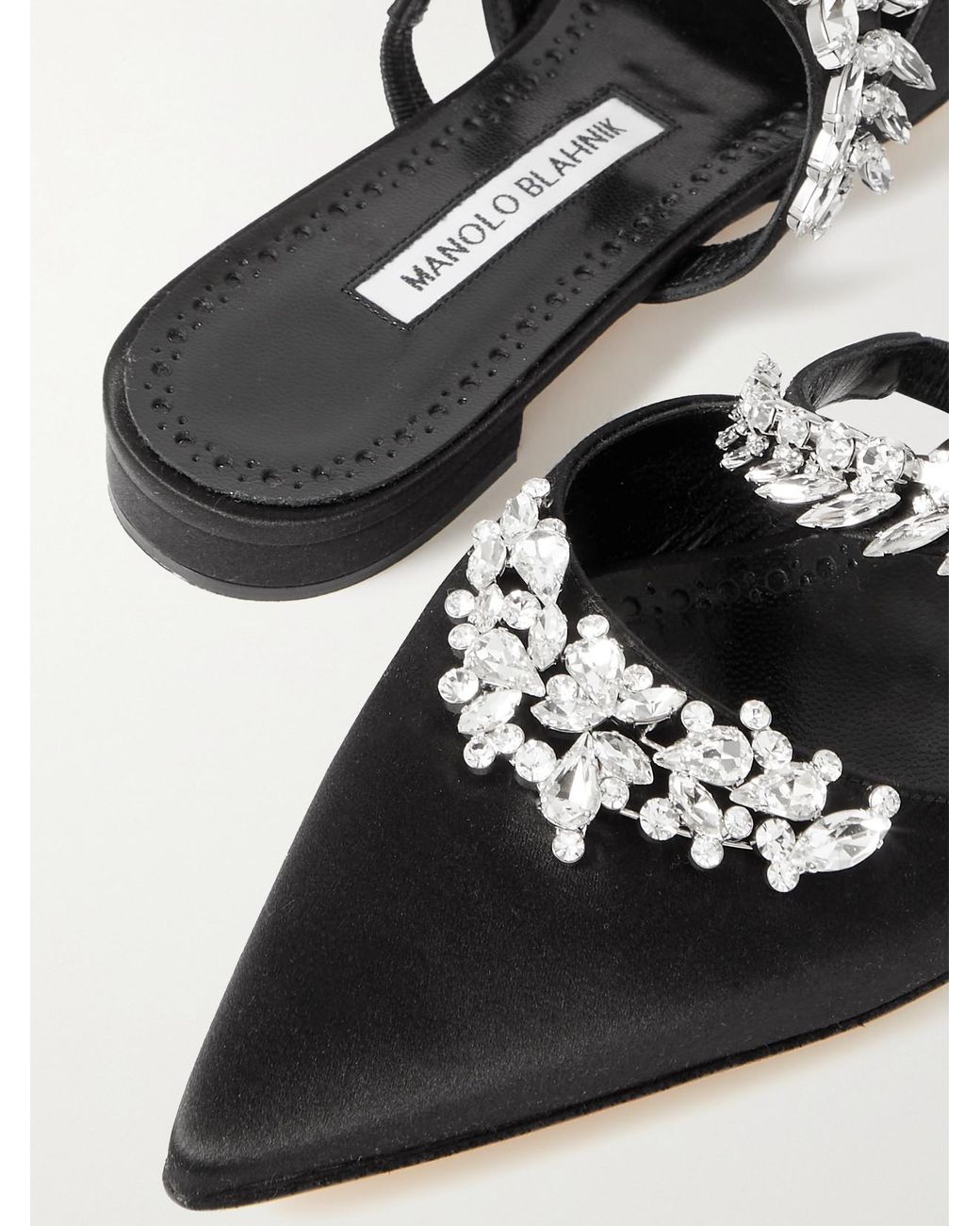 Manolo Blahnik White Lurum 45 Crystal-Embellished Satin Slippers
