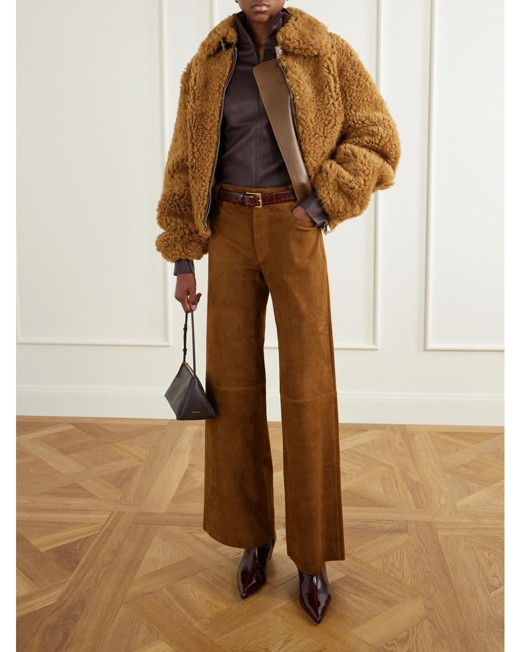 Stouls Brown Lilou Cropped Suede Wide-Leg Pants