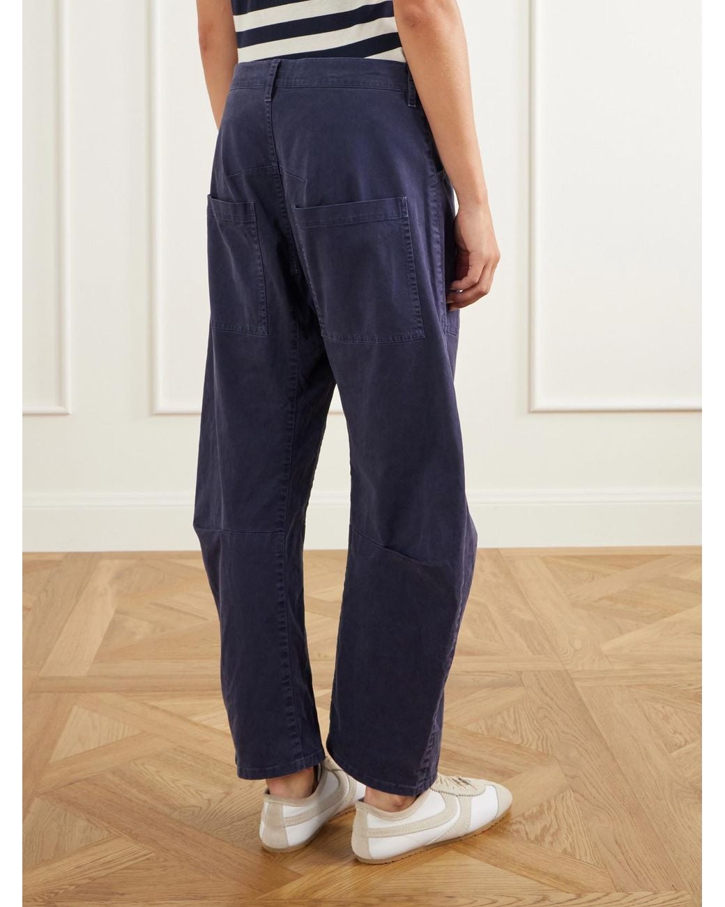 Nili Lotan Blue Shon Cotton-Blend Twill Barrel-Leg Pants