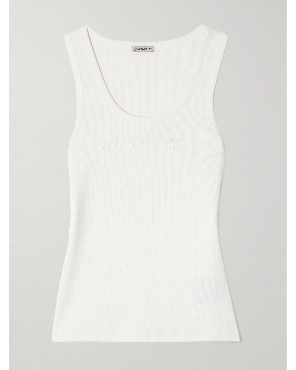 Moncler White Embroidered Ribbed Stretch-Cotton Tank
